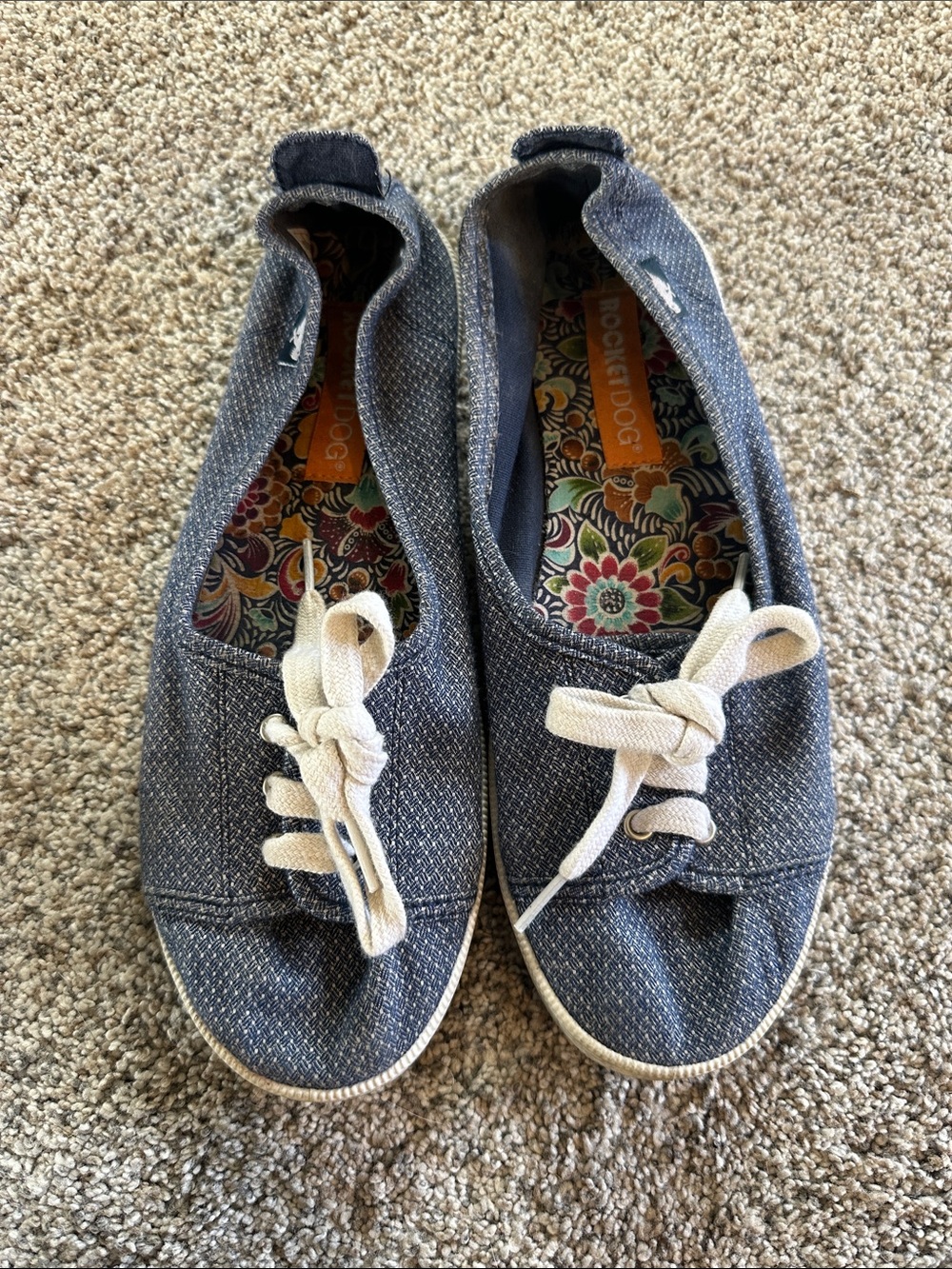 Rocket Dog Blue Denim-Look Slip-On Flats with White Laces